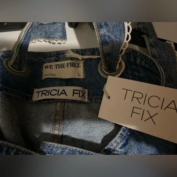 We The Free Blue Denim Overalls with Floral Pocket - Picture 11 of 11